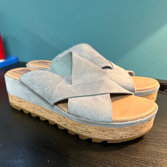 Sorel Shoes - Sorel Cameron Platform Mule Sandals - Size 10 - Blue Mist